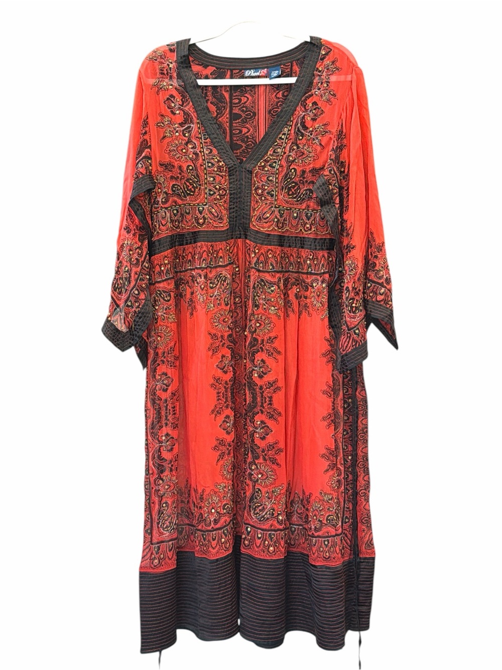 Vintage 90s PHOOL Boho Tunic
Beaded Sequined Semi-Sheer
Gauze Kaftan Dress 1X